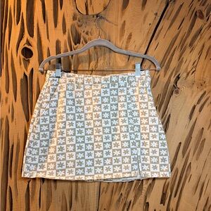 Altar'd State Tan White Gingham Daisy Mini Skirt Pockets Cotton Size M